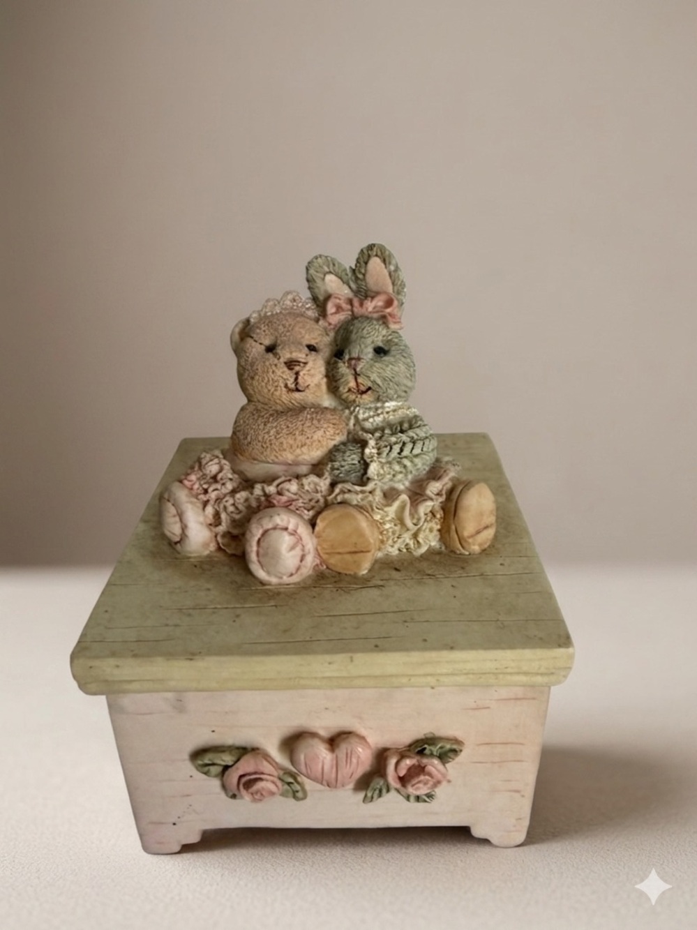 Vintage 1996 trinket Bunny and Bear Jewelry Box Decorative Keepsake balletcore